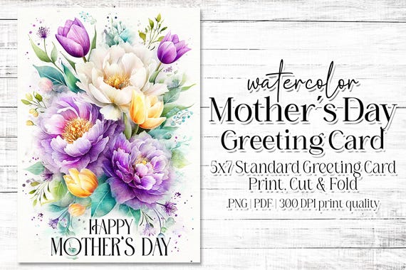 Happy Mother's Day Card - Card for Mom - Mother's Day Printable - 5"x7" - Greeting Card Printable - Watercolor Floral Printable Card