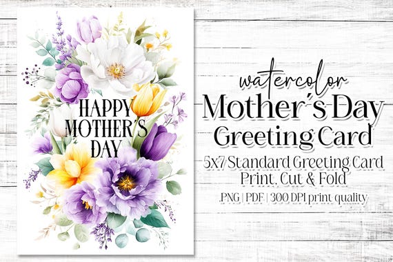 Happy Mother's Day Card - Card for Mom - Mother's Day Printable - 5"x7" - Greeting Card Printable - Watercolor Floral Printable Card