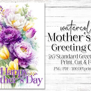 Biglietto di auguri per la festa della mamma - Biglietto per la mamma - Biglietto stampabile per la festa della mamma - 5"x7" - Biglietto di auguri stampabile - Biglietto stampabile con fiori acquerellati