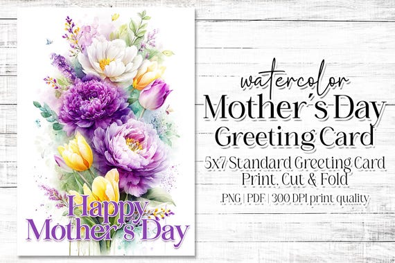 Happy Mother's Day Card - Card for Mom - Mother's Day Printable - 5"x7" - Greeting Card Printable - Watercolor Floral Printable Card
