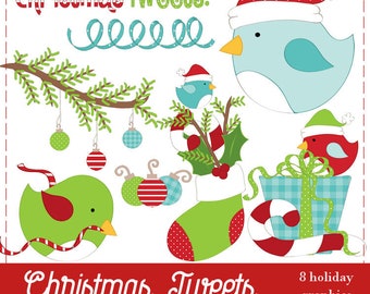 Christmas Tweets Birds Vector Clip Art Graphics