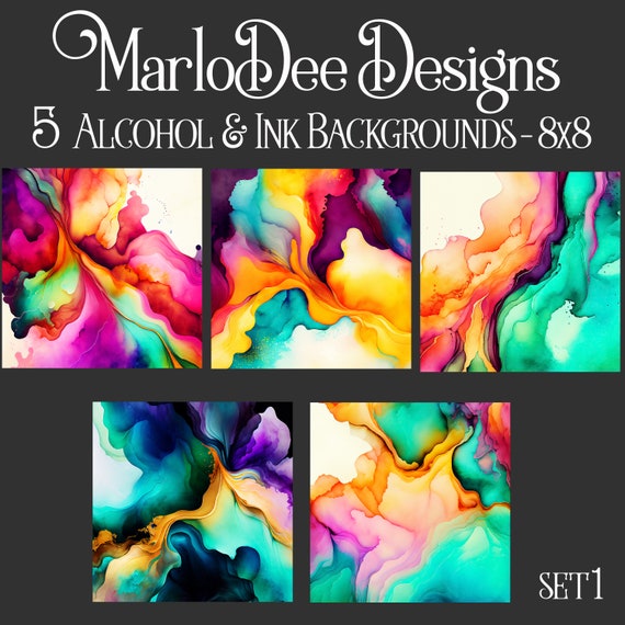 Alcohol & Ink Backgrounds, Colorful, Marble, Alcohol Ink Textures, Sublimation, Watercolor Style Backgrounds, 8x8, Card Topper - set1