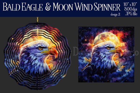 Celestial Bald Eagle Wind Spinner Sublimation | Eagle & Moon Wind Spinner | Digital Design Wind Spinner | Sublimation Wind Spinner | Eagle