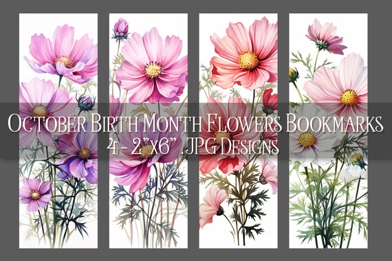 October Bookmark, Cosmos Printable Bookmark, Halloween Bookmark, Printable, Floral Bookmark, Sublimation, October Birthday Gift Idea