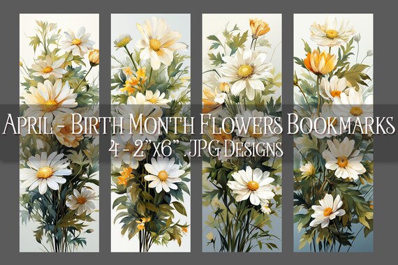 April Bookmark, Floral Printable Bookmark, Daisies Bookmark, Spring Bookmark, Printable, JPG Bookmark, Sublimation, April Birthday