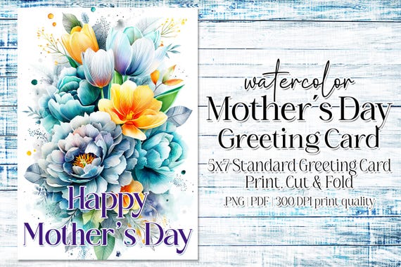 Happy Mother's Day Card - Card for Mom - Mother's Day Printable - 5"x7" - Greeting Card Printable - Watercolor Floral Printable Card