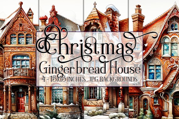 Christmas Gingerbread House Watercolor 15x15 Backgrounds, Christmas House, Holiday House, House Made of Gingerbread, Sublimation Gingerbread