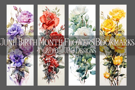 June Bookmark, Roses Printable Bookmark, Summer Bookmark, Printable, Floral Bookmark, Sublimation, Gemini Birthday Gift Idea