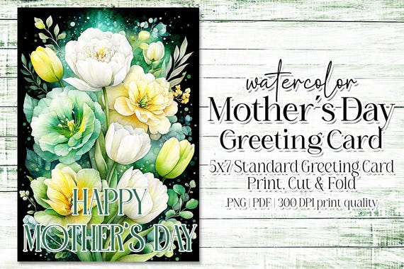 Happy Mother's Day Card - Card for Mom - Mother's Day Printable - 5"x7" - Greeting Card Printable - Watercolor Floral Printable Card