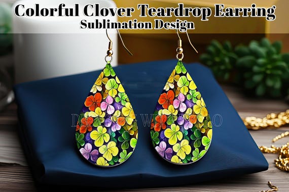 Shamrock Watercolor Teardrop Earring Digital Design, Celtic Earring, Irish Earring Teardrop Sublimation Design, St Patrick's Day - e11
