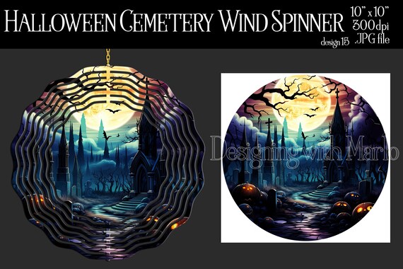 Halloween Wind Spinner Sublimation | Halloween Cemetery Wind Spinner | Graveyard Spinner | Sublimation Wind Spinner | Spinner Design