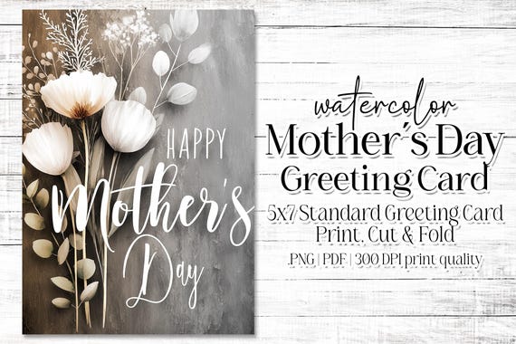 Happy Mother's Day Card - Card for Mom - Mother's Day Printable - 5"x7" - Greeting Card Printable - Watercolor Floral Printable Card
