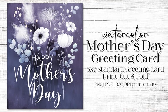 Happy Mother's Day Card - Card for Mom - Mother's Day Printable - 5"x7" - Greeting Card Printable - Watercolor Floral Printable Card