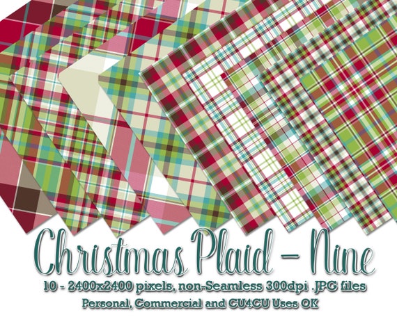 Classic Christmas Holiday Colors 9 Plaid Tartan Pattern Backgrounds | Digital Designer Resource