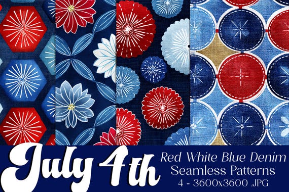 July 4th Seamless Patterns, July 4th Patterns, Denim Patterns, July 4th Geometric, 4th of July Denim, Denim Geometric Seamless Patterns