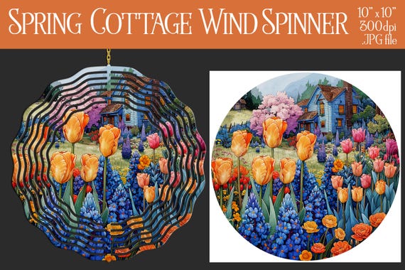 Spring Cottage Wind Spinner Sublimation | Spring Wind Spinner | Cottage Spinner | Sublimation Wind Spinner | Wind Spinner Design | Tulips