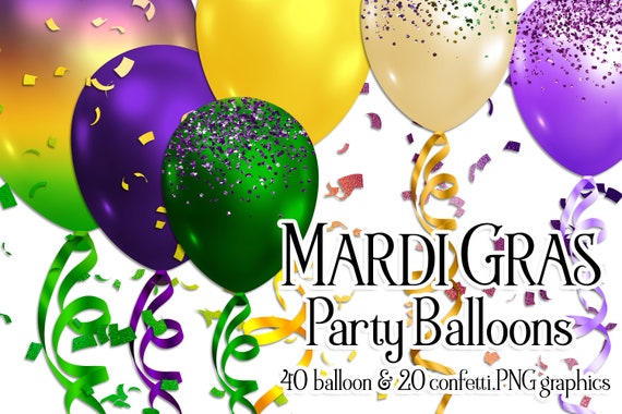 Mardi Gras Party Balloons, Confetti Overlays, Mardi Gras Balloon Clipart, Mardi Gras Balloon Graphic, Mardi Gras Balloon png, Confetti png
