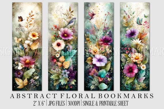 Floral Printable Bookmark, Pretty Bookmark, Feminine Bookmark, Printable, JPG Bookmark, Mother's Day, Grandparent's Day Bookmark, Librarian