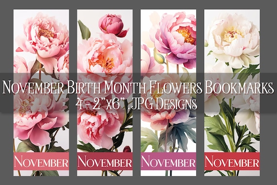 November Bookmark, Peony Printable Bookmark, Autumn Bookmark, Printable, Floral Bookmark, Sublimation, November Birthday Gift Idea