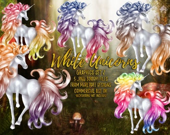 White Unicorn Graphics {set 2} | Commercial Use Digital Designer Tools