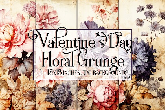 Valentine's Day, Romantic Valentine, Grunge Valentine, Valentine Background, Flowers, Valentine Paper, 15x15 Floral Scrapbook Background