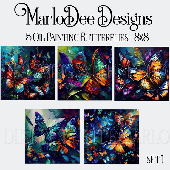 Butterflies, Butterfly, Butterfly Backgrounds, Sublimation Butterflies, Oil Painting Style Backgrounds, 8x8, Card Toppers - set 1