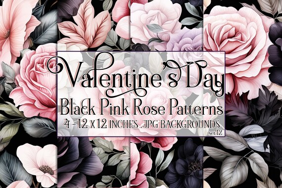 Valentine's Day, Romantic Valentine, Valentine Roses, Valentine Patterns, Flowers, Seamless Patterns, Black Roses, Pink Roses, Rose Pattern