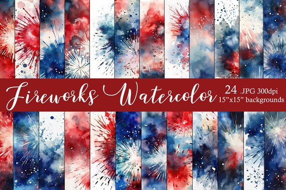 July 4th Fireworks Watercolor 15x15 Backgrounds, Watercolor Papers, Watercolor Backgrounds, Scrapbook Papers, Fireworks, Fourth of July