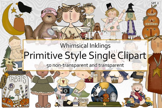 Primitive Clip Art BUNDLE - Prim Graphics Bundle - Sublimation Bundle - Whimsical Inklings - Sublimation PNG - Single Clipart Bundle - set 2
