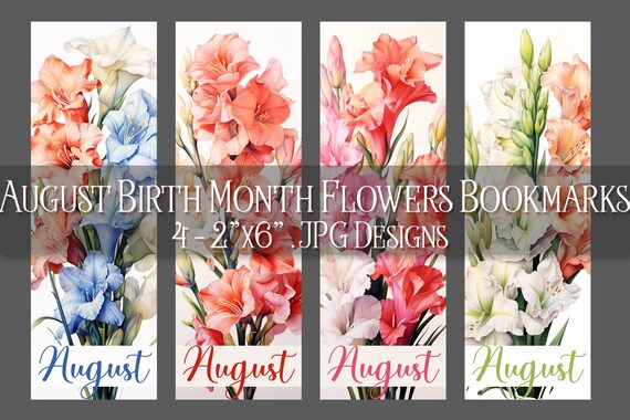 August Bookmark, Floral Printable Bookmark, Gladiolus Bookmark, Spring Bookmark, Printable, JPG Bookmark, Sublimation, August Birthday