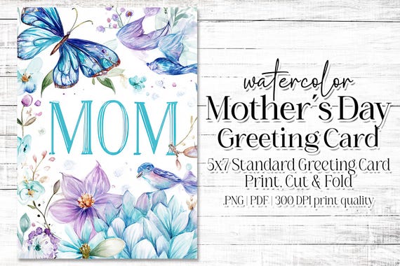 Happy Mother's Day Card - Card for Mom - Mother's Day Printable - 5"x7" - Greeting Card Printable - Watercolor Floral Printable Card