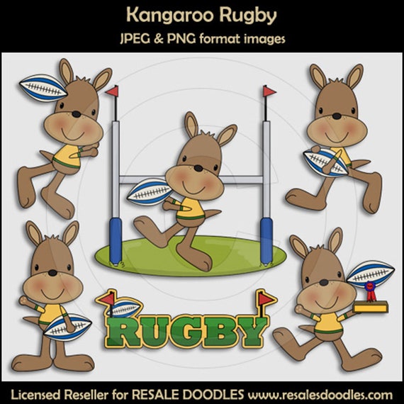 Kangaroo Rugby - Sports Clipart - Resale Doodles - Australia - Kanga - Football