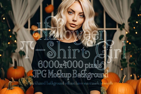 Halloween Mockup | Black T-Shirt Mockup | Stock Photo | Gothic Mockup | T-Shirt Mockup | Female Mockup | Woman Mockup | Clothing Mockup d1