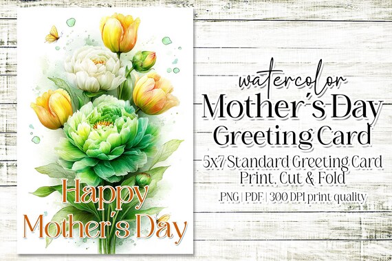 Happy Mother's Day Card - Card for Mom - Mother's Day Printable - 5"x7" - Greeting Card Printable - Watercolor Floral Printable Card