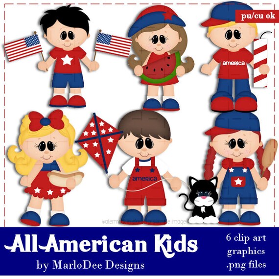 Commercial Use Clip Art Graphics | All American Kid's July 4th | MarloDee Designs