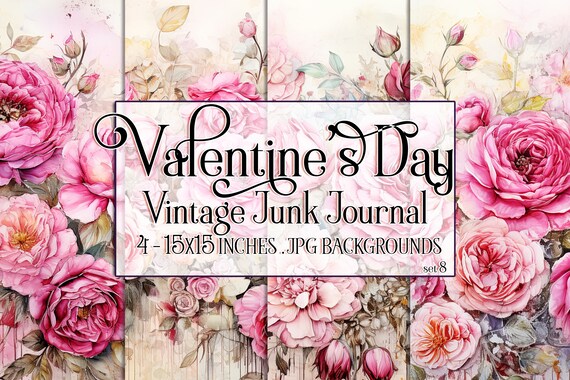 Valentine's Day, Romantic Valentine, Junk Journal Valentine, Valentine Background, Flowers, Valentine Paper, 15x15 Vintage Floral Background