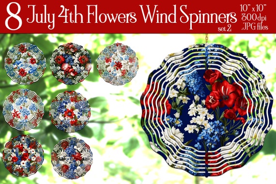 July 4th Wind Spinner Sublimation | Flowers Wind Spinner | July 4th Floral Wind Spinner | Sublimation Wind Spinner | Wind Spinner Designs