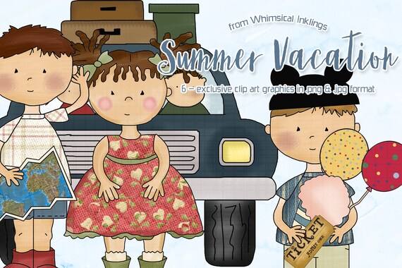 Summer Vacation Kids - Whimsical Inklings Exclusive Clip Art
