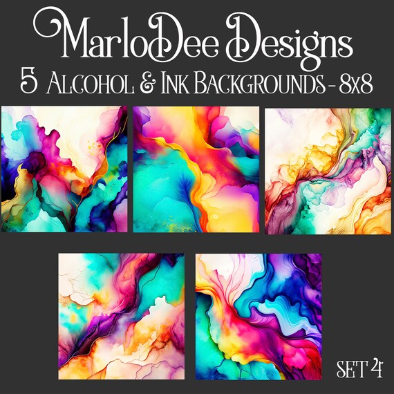 Alcohol & Ink Backgrounds, Colorful, Marble, Alcohol Ink Textures, Sublimation, Watercolor Style Backgrounds, 8x8, Card Topper - set4