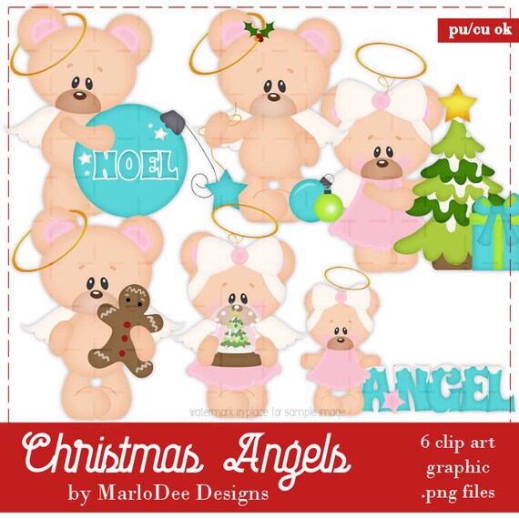 Commercial Use Marshmallow the Teddy Bear Christmas Angels Clip Art by MarloDee Designs