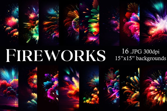 Colorful Fireworks Watercolor 15x15 Backgrounds, Watercolor Papers, Watercolor Backgrounds, Scrapbook Papers, July 4th, Fourth of July