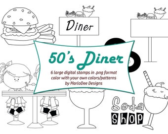 1950"s Diner Soda Fountain - Digital Stamps by Alice Smith