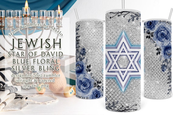 Star of David 20oz Tumbler Sublimation Digital Design | Hanukkah tumbler wrap | floral tumbler | silver bling tumbler | Happy Hanukkah