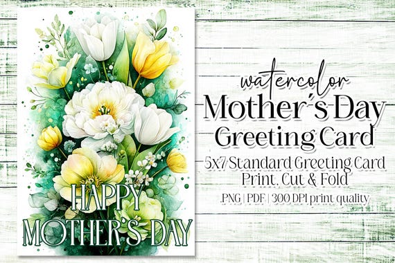 Happy Mother's Day Card - Card for Mom - Mother's Day Printable - 5"x7" - Greeting Card Printable - Watercolor Floral Printable Card
