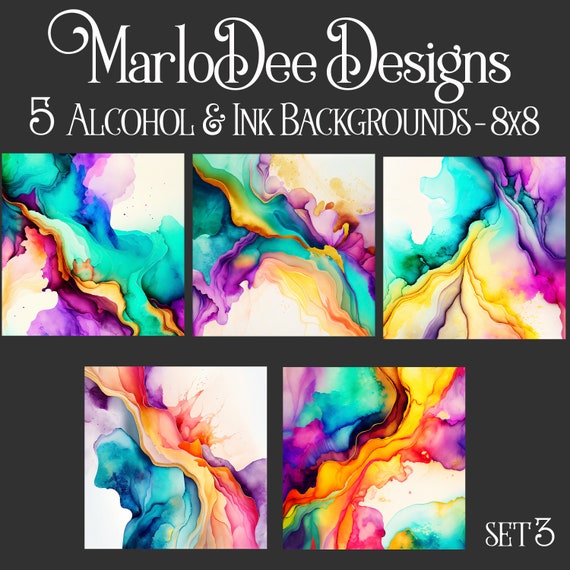 Alcohol & Ink Backgrounds, Colorful, Marble, Alcohol Ink Textures, Sublimation, Watercolor Style Backgrounds, 8x8, Card Topper - set3