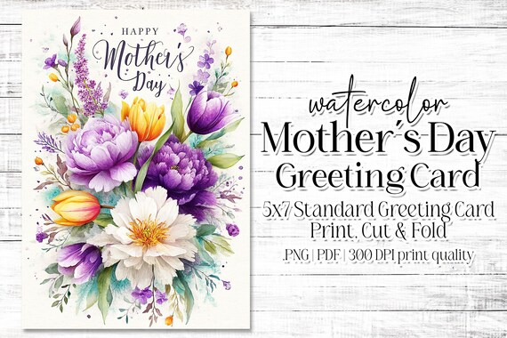 Happy Mother's Day Card - Card for Mom - Mother's Day Printable - 5"x7" - Greeting Card Printable - Watercolor Floral Printable Card