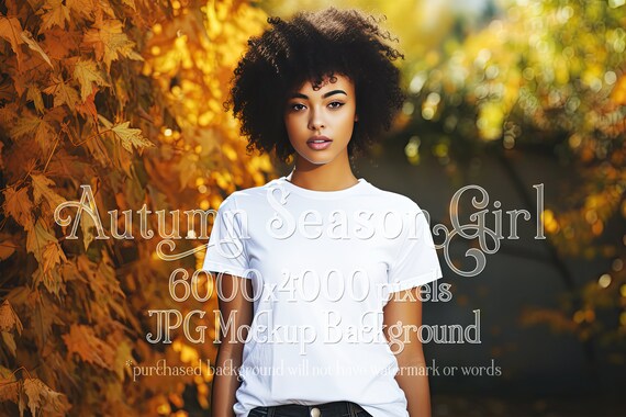 Autumn Mockup | Autumn Girl Background Mockup | Stock Photo Mockup | African American Girl Mockup | T-Shirt Mockup | Fall Seaon Background