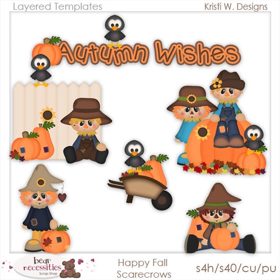 Happy Fall Scarecrows Layered Templates | Country Templates | Crow Templates | Fall Season Templates | Autumn Templates | Kristi W Designs