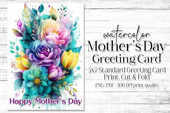 Happy Mother's Day Card - Card for Mom - Mother's Day Printable - 5"x7" - Greeting Card Printable - Watercolor Floral Printable Card