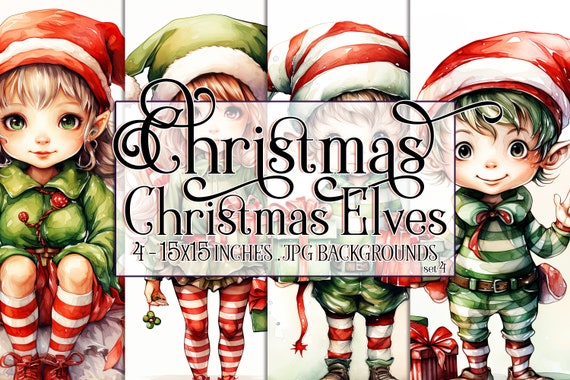 Christmas Elves Watercolor 15x15 Backgrounds, Christmas Elf, Santa's Little Helper, Santa's Helper, North Pole, Holiday Elf, Sublimation